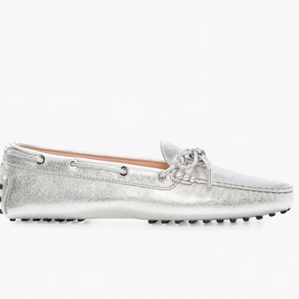 Tods silver loafers